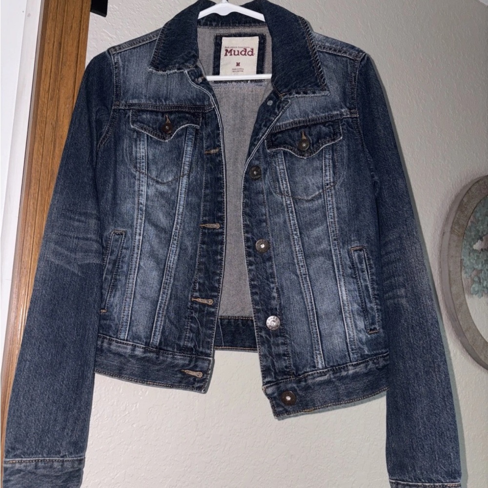 Mudd Women’s Medium Denim Jean Jacket Button Front Classic Blue Wash